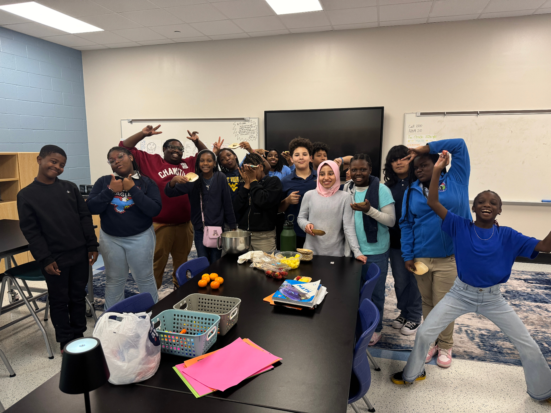 Students and teachers celebrating at Morningside Middle School